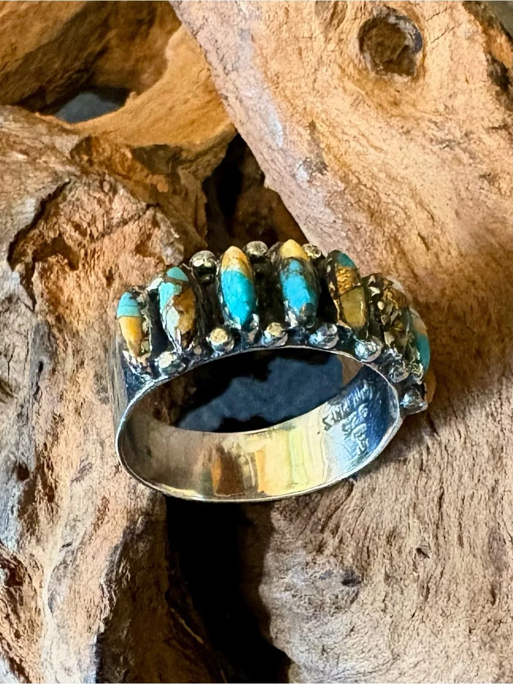 Santa Fe Style Spiny Turquoise in Sterling Silver, 1.00 ctw Size 8, 9, and 10.